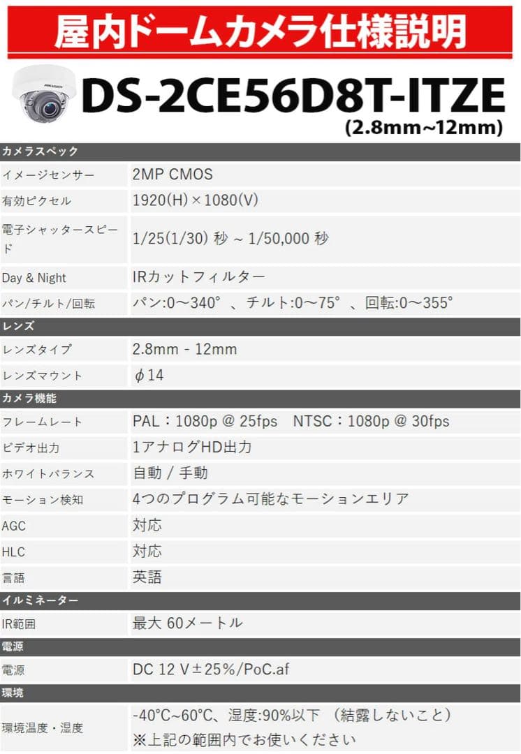 HIKVISION 2MP電動VFレンズ ワンケーブルドーム型 防犯カメラ