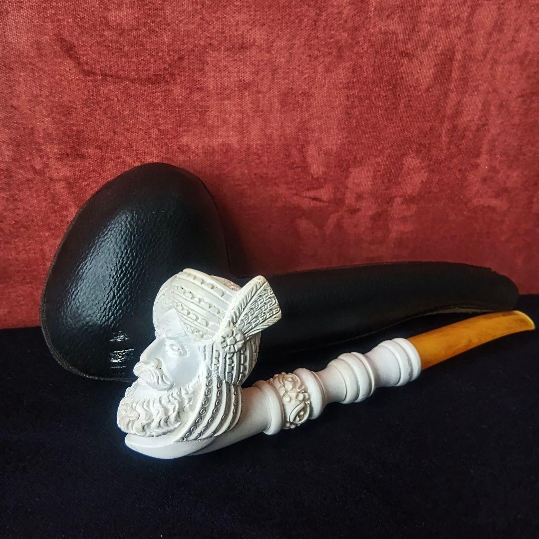 パイプの女王◆メシャムパイプ◆ヴィンテージ◆海泡石◆人面彫り◆ケース付き