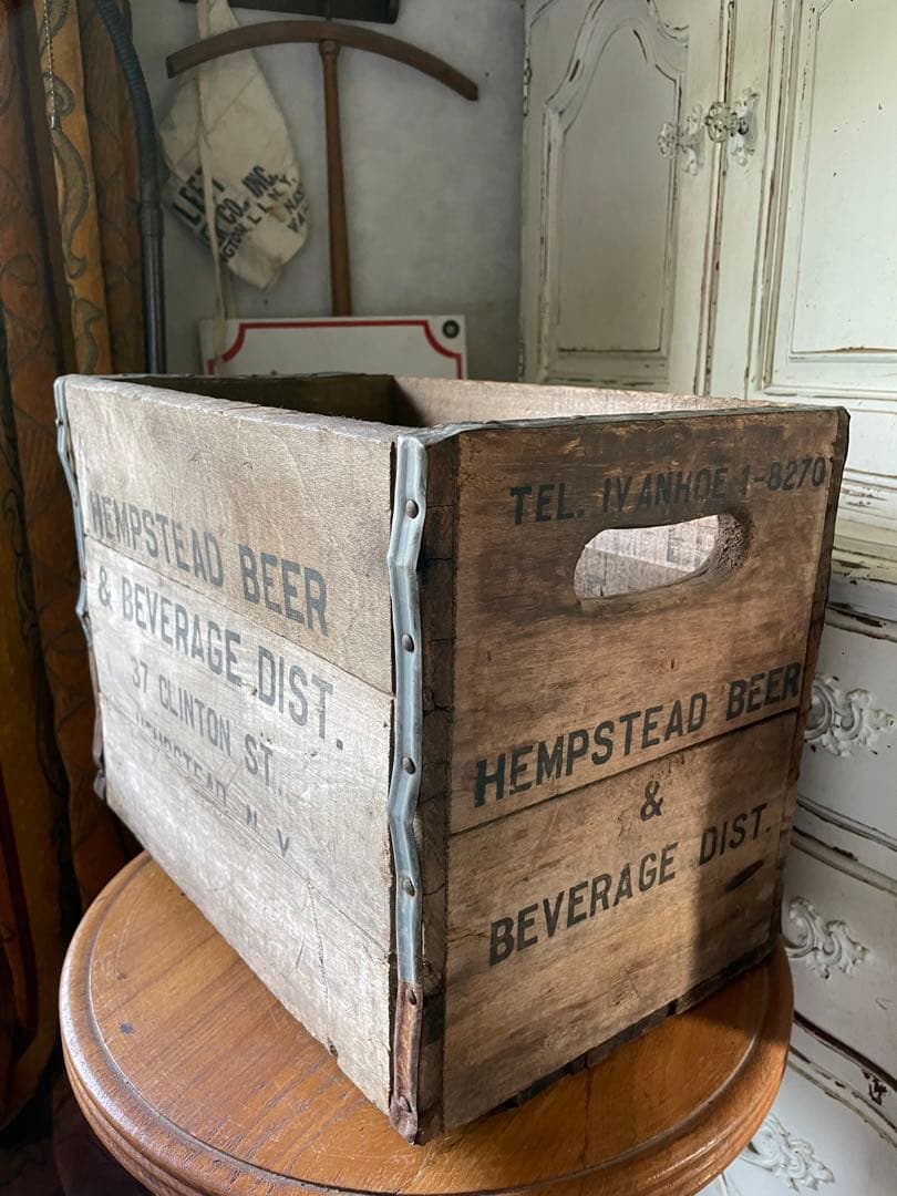 878仕切り付　木箱　ウッドボックス　箱　アメリカ　ボトルホルダー　レア