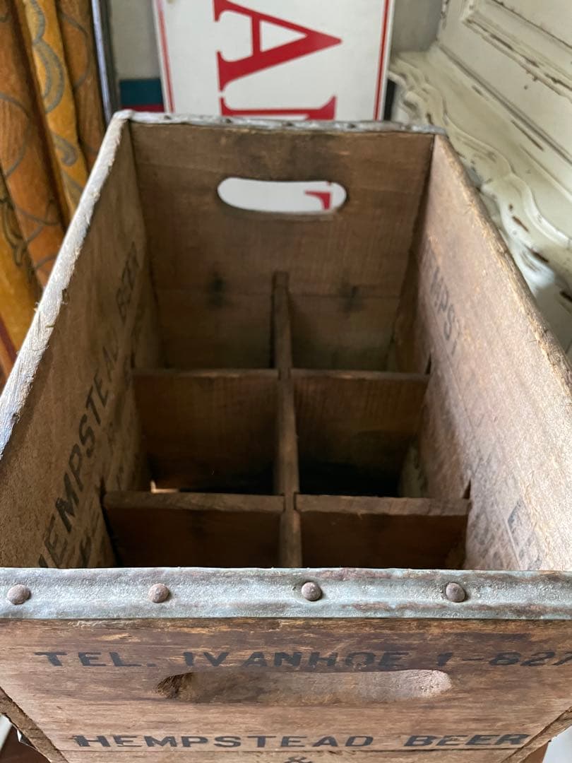 878仕切り付　木箱　ウッドボックス　箱　アメリカ　ボトルホルダー　レア