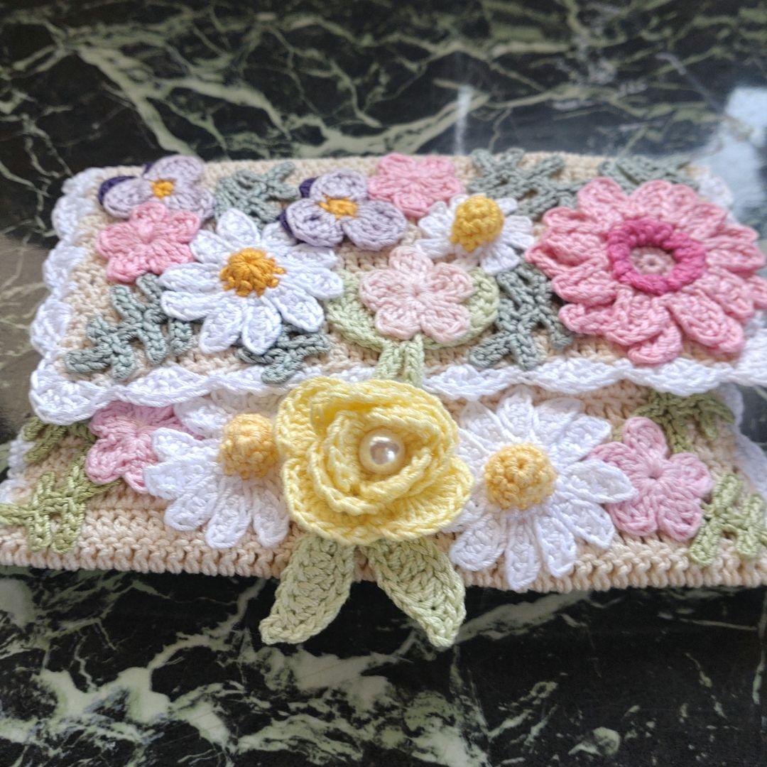 シクラメン様ティッシュボックスカバーかぎ編みインテリア生活道具レース編みドイリー