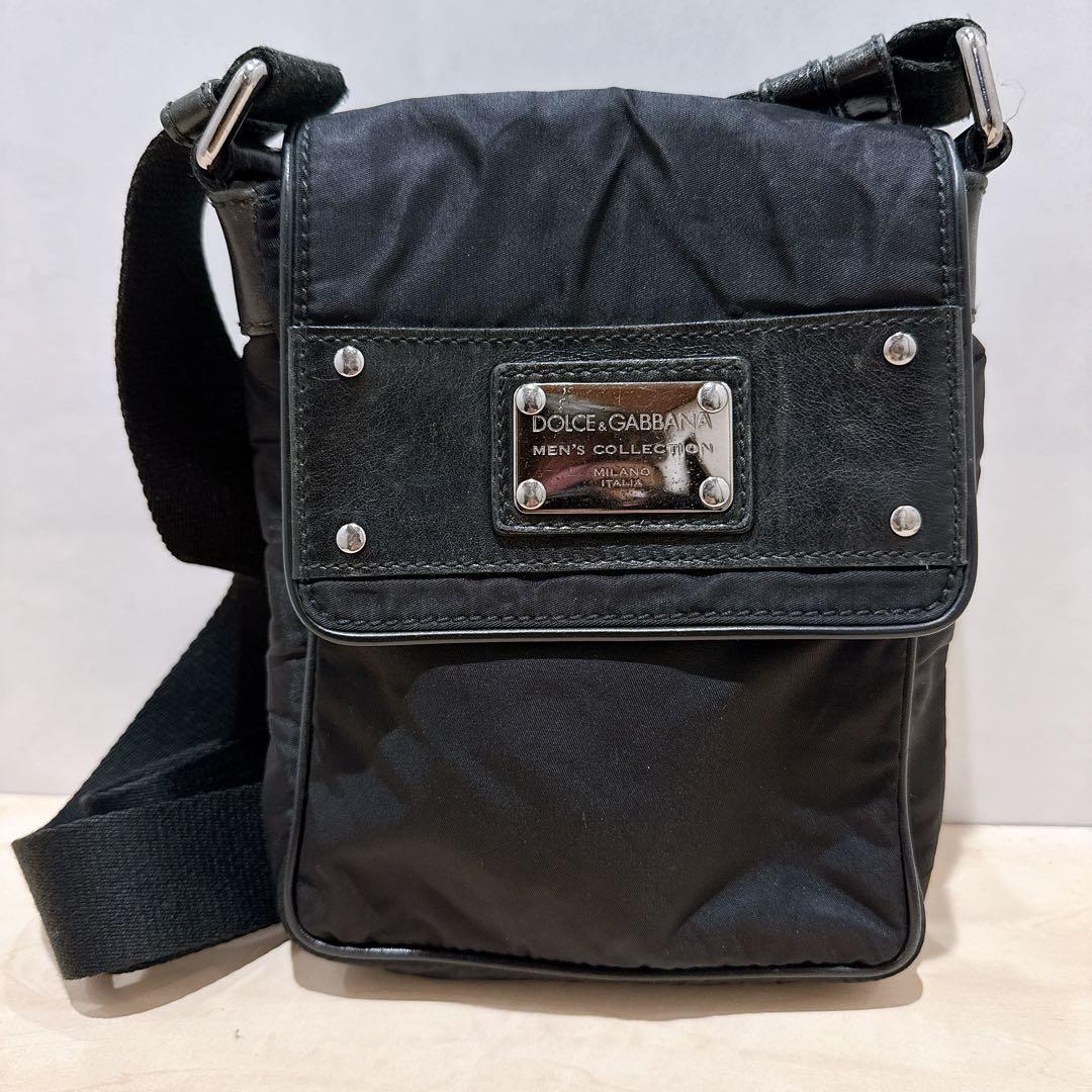 DOLCE&GABBANA ドルガバ ミニショルダーバッグ ナイロン レザー 黒