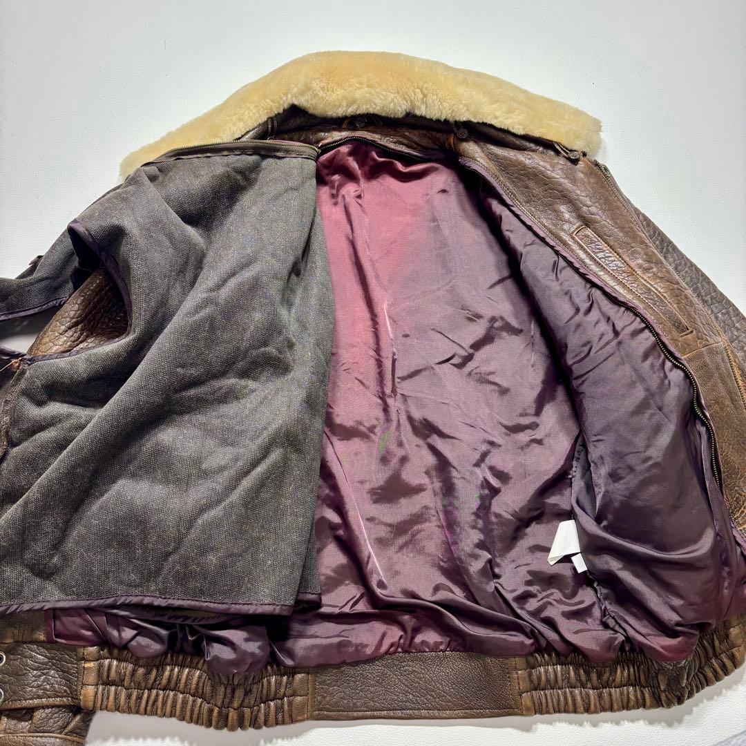 G-1 A-2 ラムレザー フライト ジャケット ブラウン ライナー付き L相当