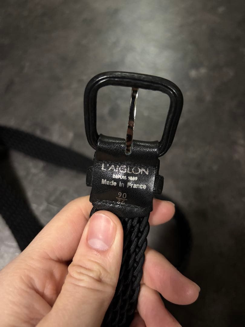 L'AIGLON ブラック 編み込みベルト 90 レグロン　メッシュベルト