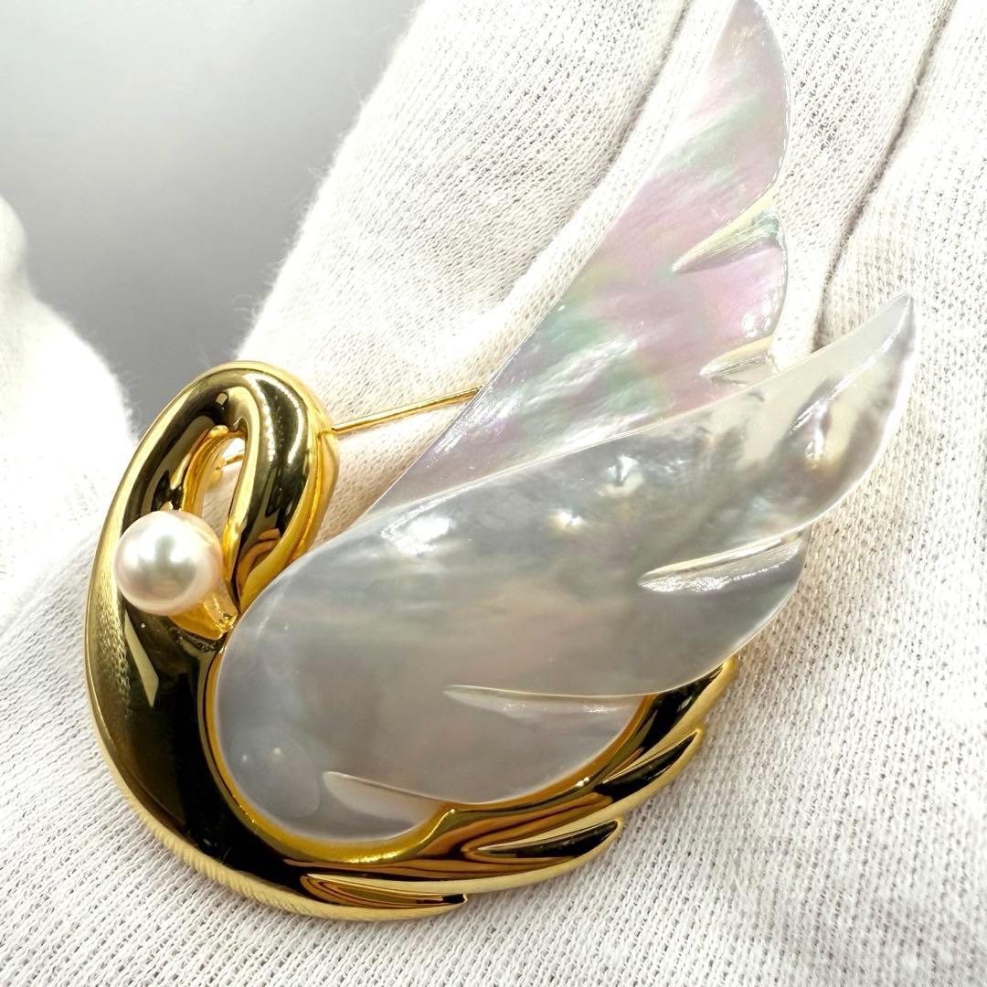 Tasaki 田崎真珠　あこや真珠　マザーオブパール　スワン　フォーマルブローチ