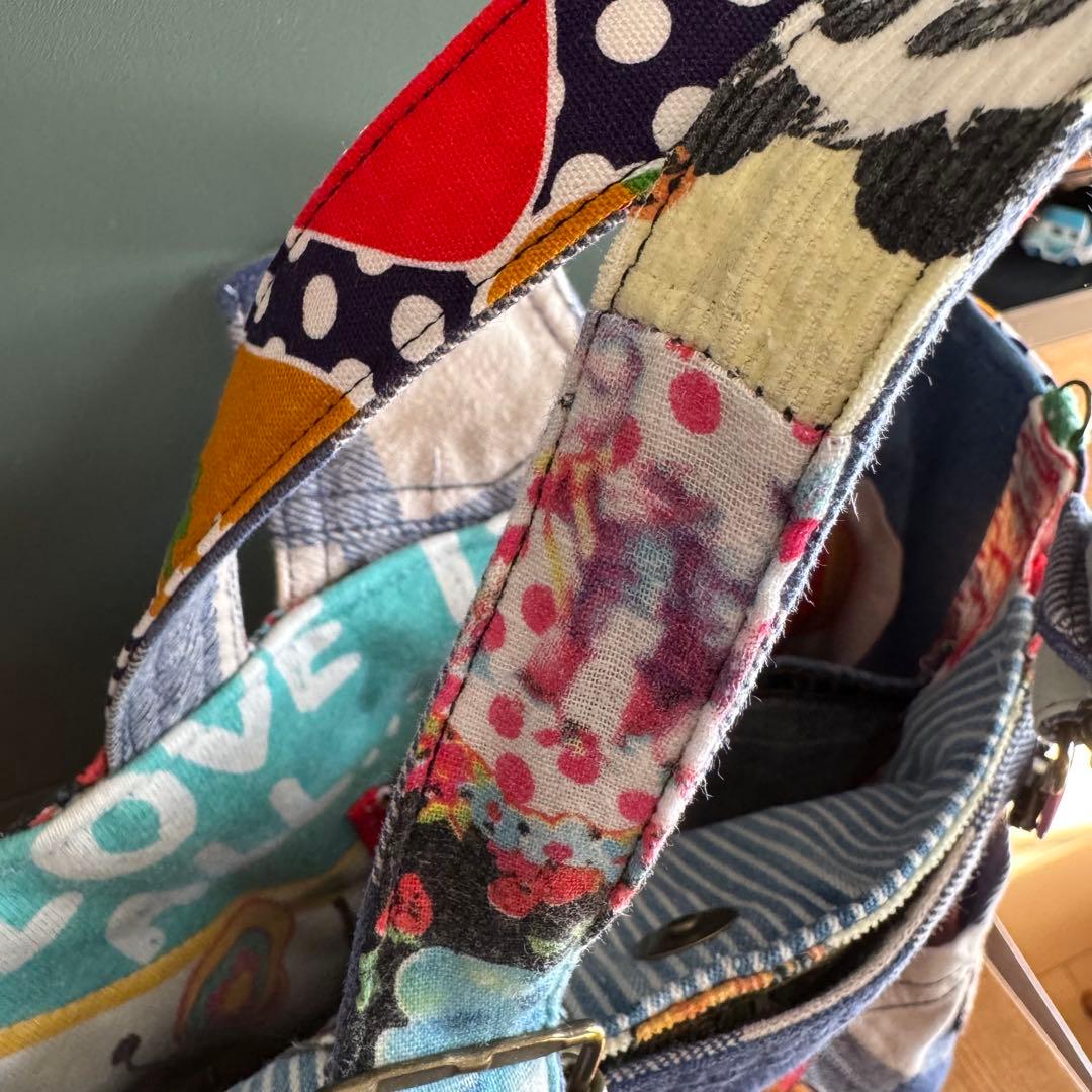 ハンドメイド デニムリメイク バッグ サロペット レトロアニマル 楕円底 32