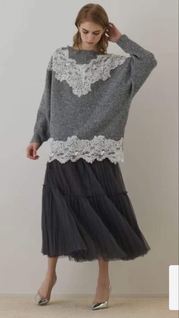 グレースコンチネンタル　チュール　ティアード　スカート グレー　完売