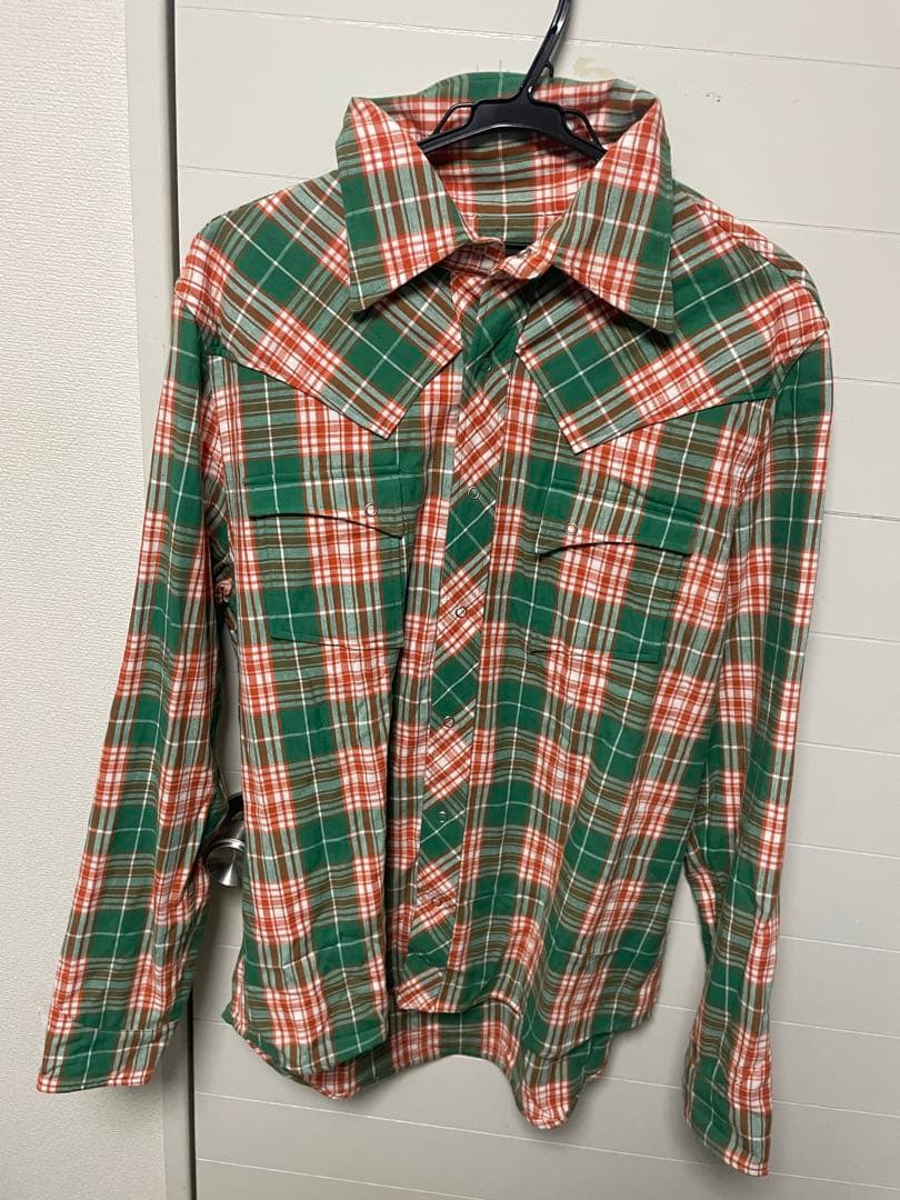 T.M.T XL 長袖ネルシャツ グリーン/オレンジチェック