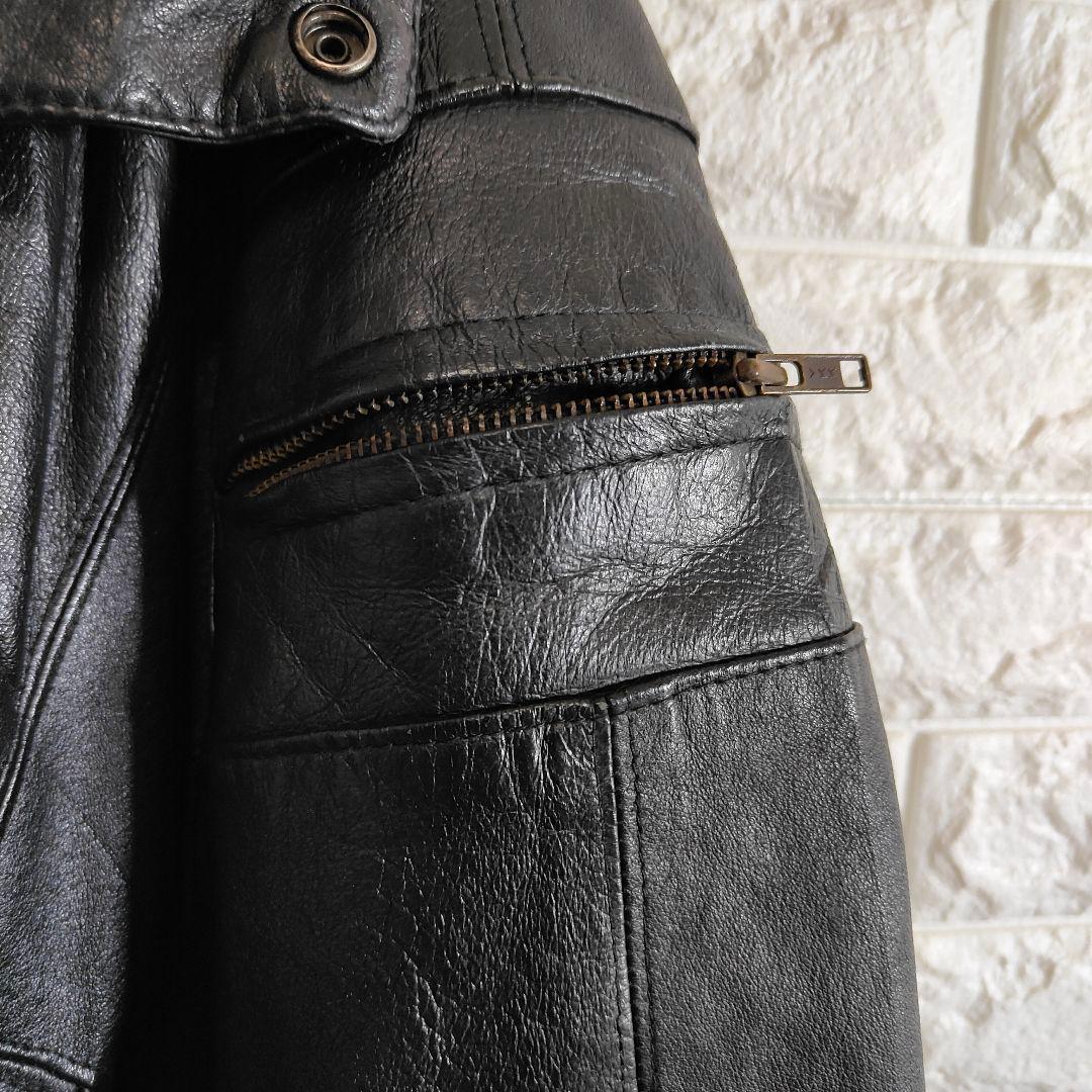 レザージャケット リアルレザー 短丈 ボンバー ブラック XL相当