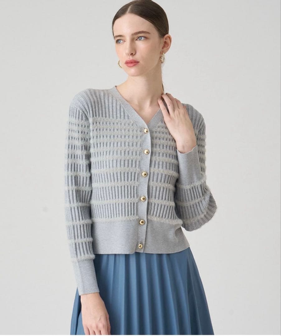 ANAYI フェザーボーダーカーディガン