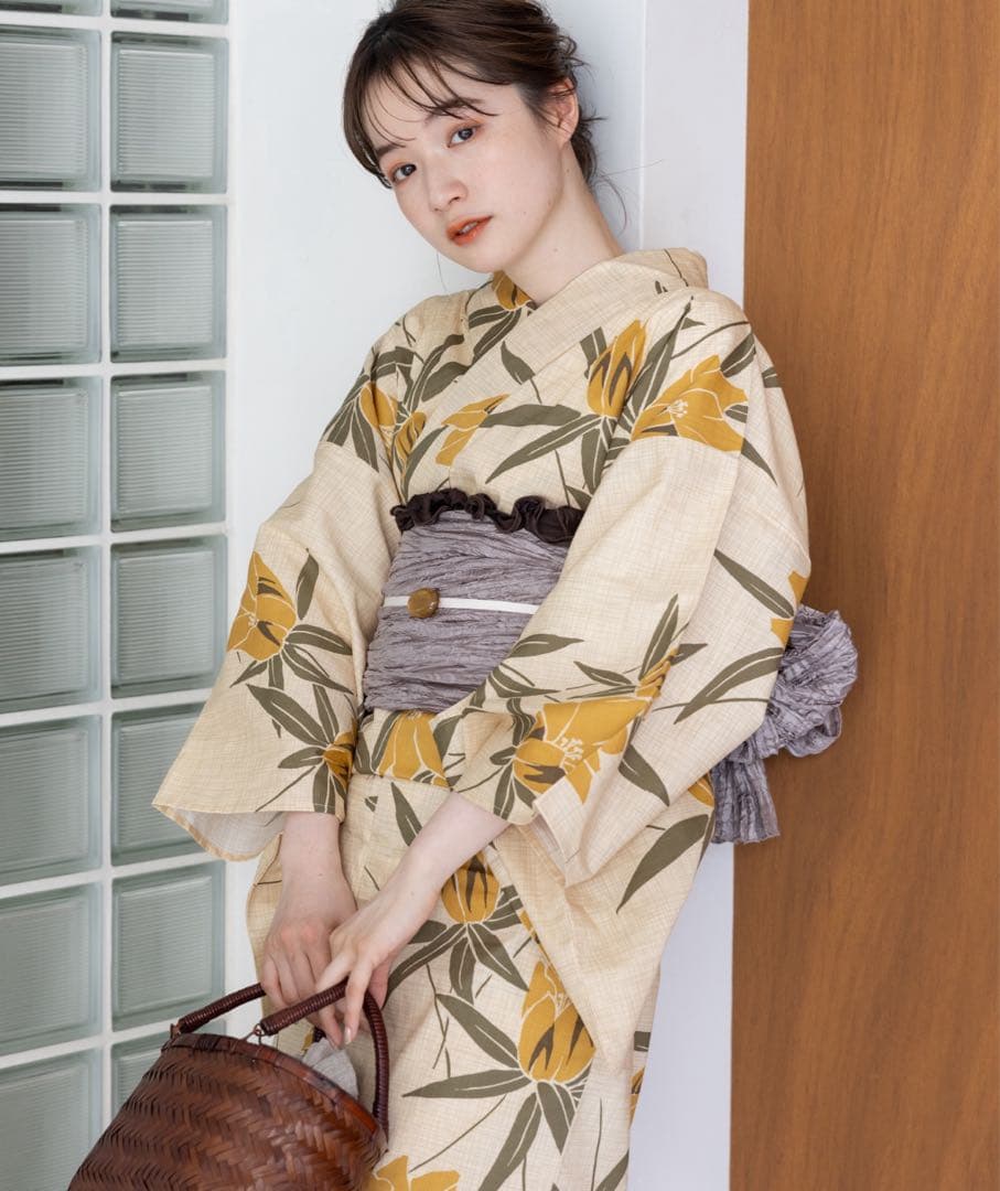 浴衣館グレース　こだわり浴衣５点セット（イエロー系）