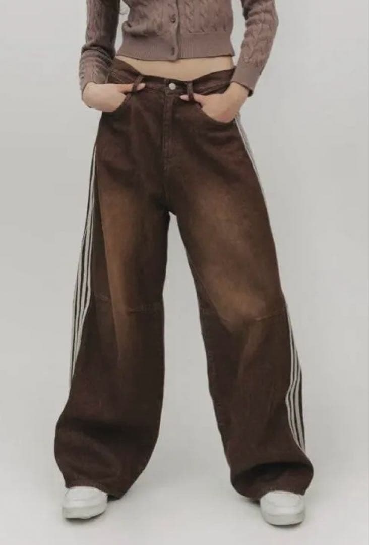 【新品未使用】THE TOE ブラウン ストライプ デニムパンツ