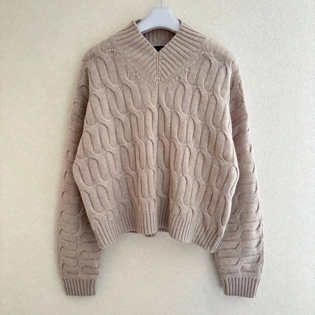 セオリー　ウール　カシミヤ　ケーブル　Vネック　ニット　セーター　レディース
