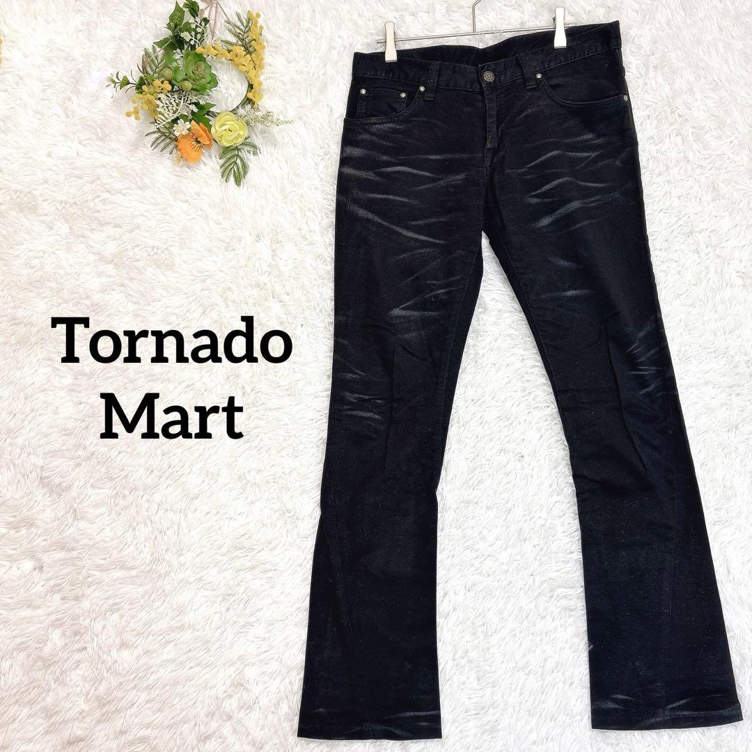 【トルネードマート】カジュアルパンツ　鬼ヒゲ　ブラック　軽伸縮性有　ブーツカット