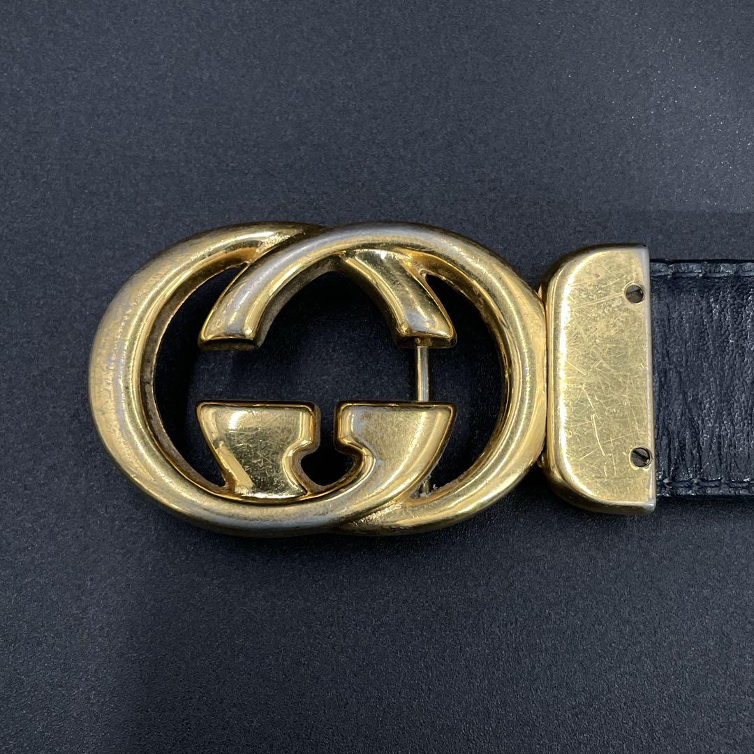 オールド　グッチ　GGロゴ　インターロッキング バックルベルト　ネイビー　メンズ
