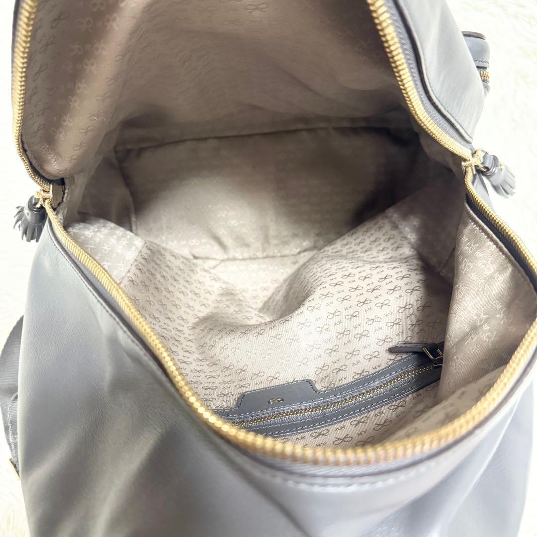 未使用級✨アニヤハインドマーチ リュック スマイリー レザー グレー パンチング