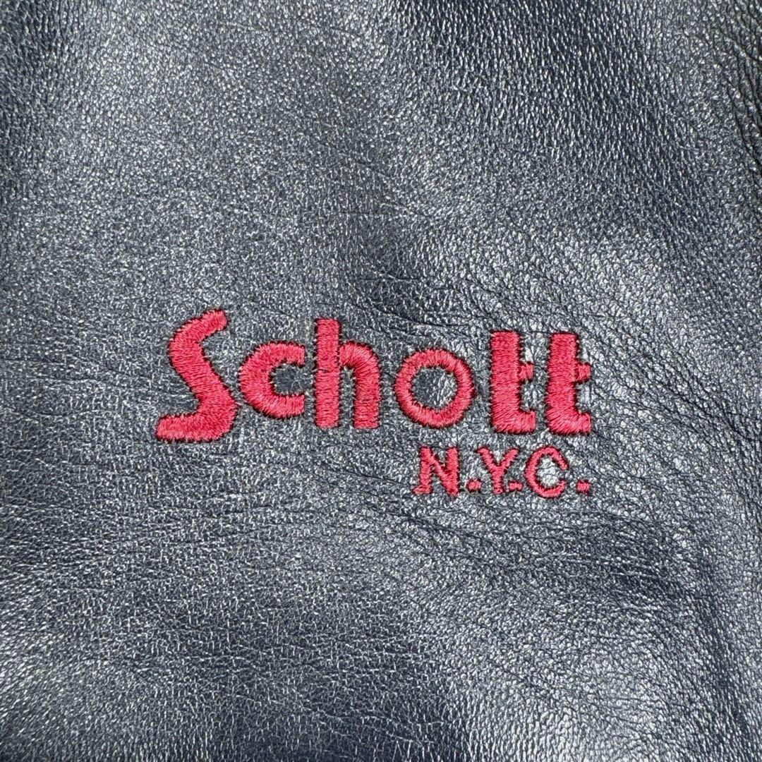 ✨希少・ラムレザー✨ショット　トラックジャケット　トラッカー　ロゴ刺繍　濃紺　M