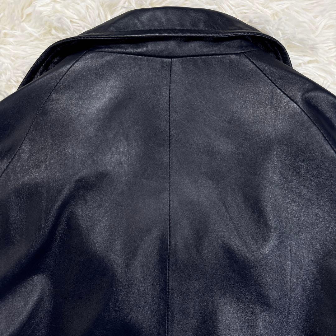 ✨希少・ラムレザー✨ショット　トラックジャケット　トラッカー　ロゴ刺繍　濃紺　M