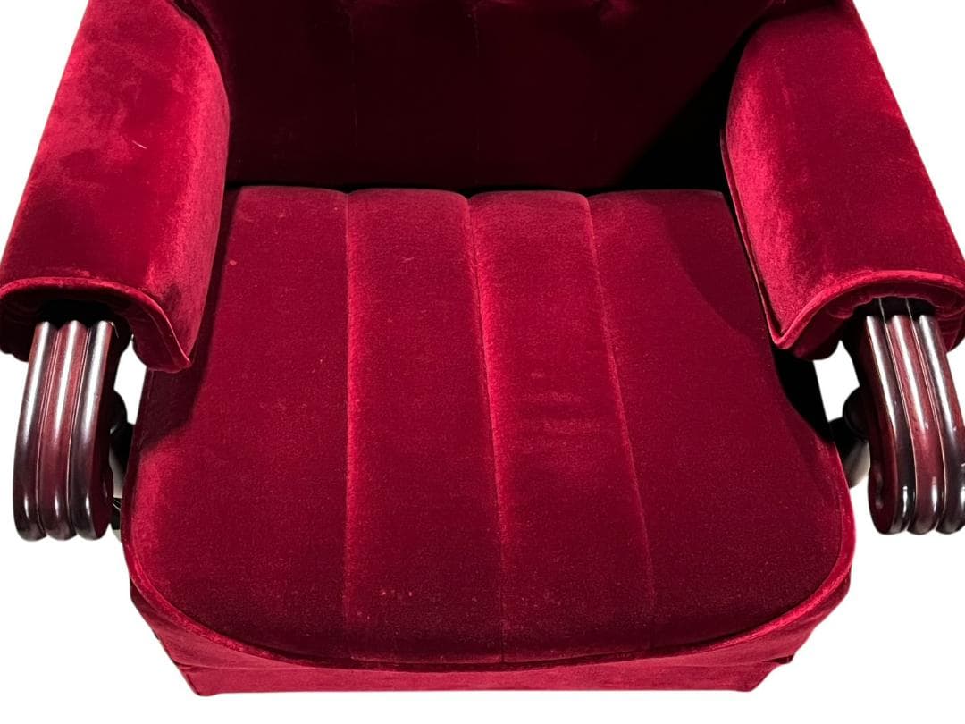 ◇昭和レトロ 古家具 一人掛けベロアソファー アームチェア ヴィンテージ 赤