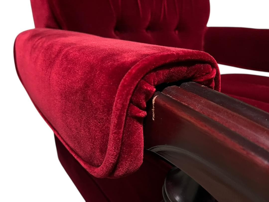◇昭和レトロ 古家具 一人掛けベロアソファー アームチェア ヴィンテージ 赤