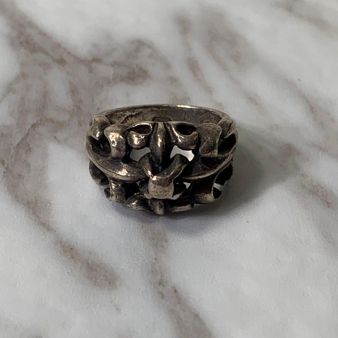 90s A&G フレアリング シルバー925 刻印 クロス 存在感 指輪 17号