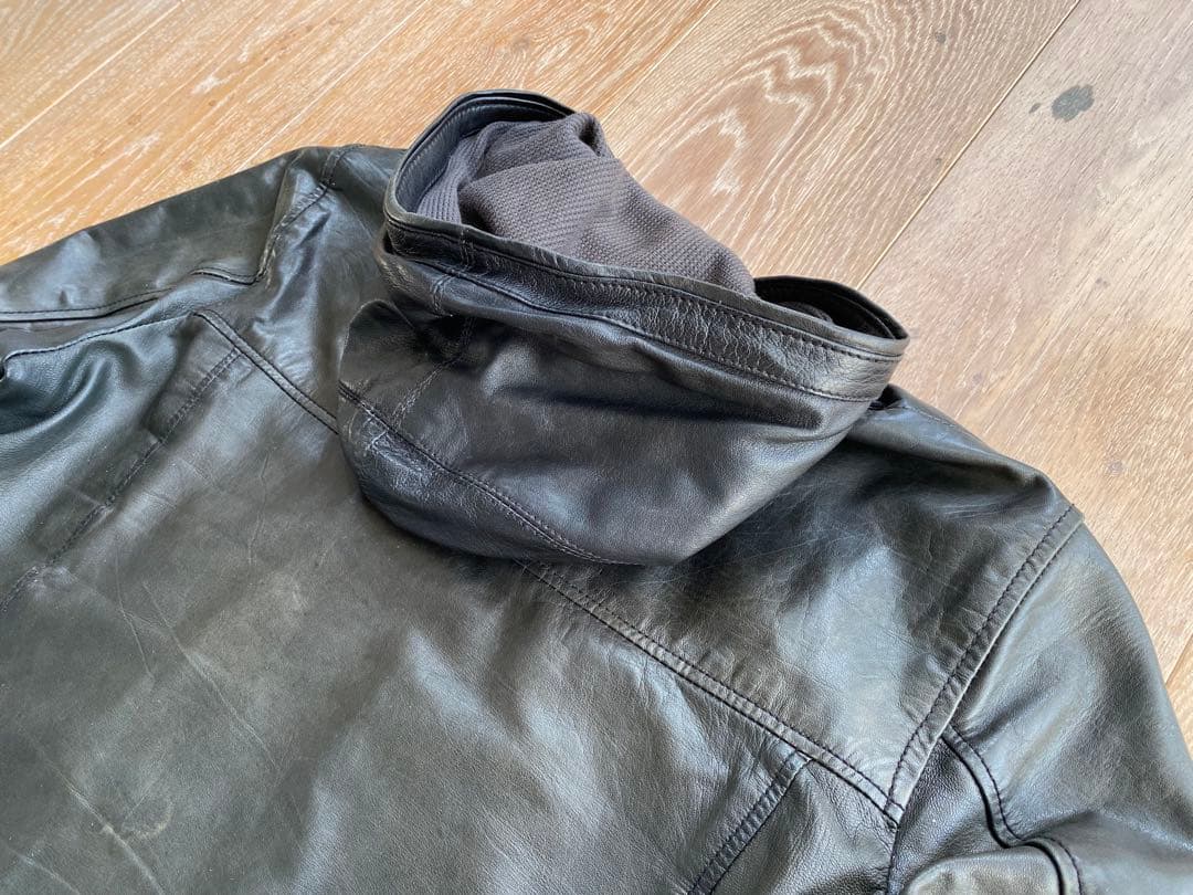 BEAMSビームス 羊革ラムフーディレザージャケット 黒 シングルライダース