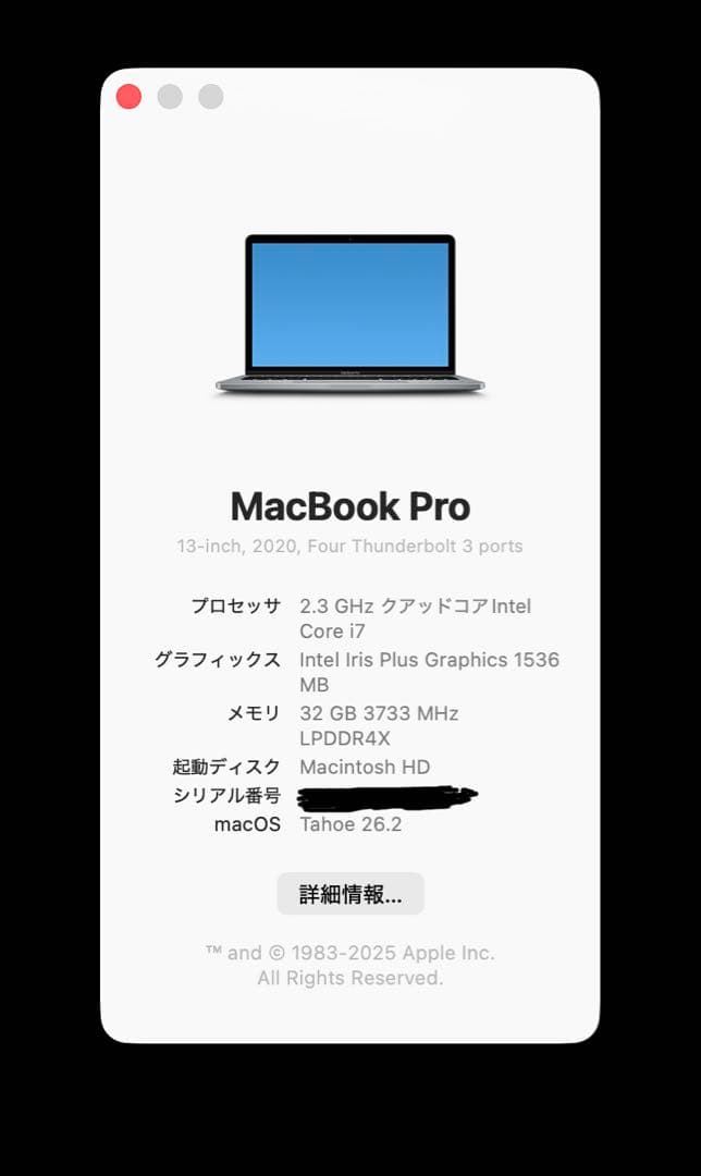 MacBook本体 MacBook Pro 2020 men 32GB SSD 2TB