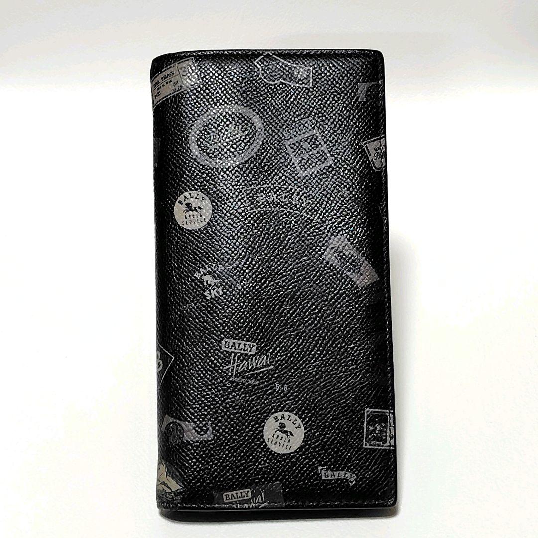 希少✨　BALLY　長財布　黒　レザー　総柄　ロゴ　トレインスポッティング