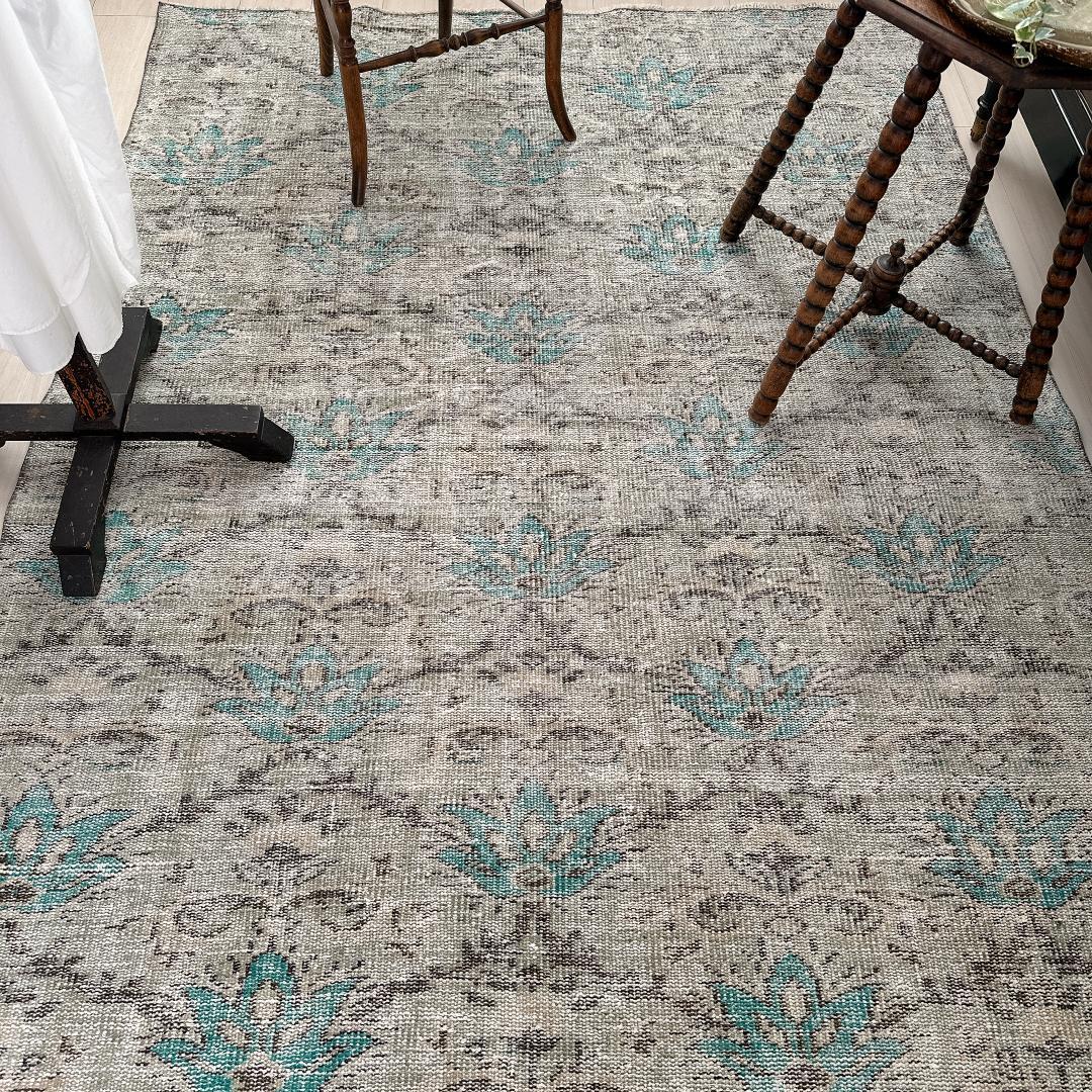 トルコ ヴィンテージラグA106 大判 レア セージグリーン ターコイズブルー