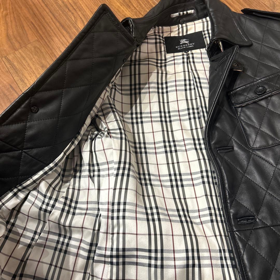 高級　美品　バーバリー　レザーコート　ジャケット　ブラック　黒　M ロング