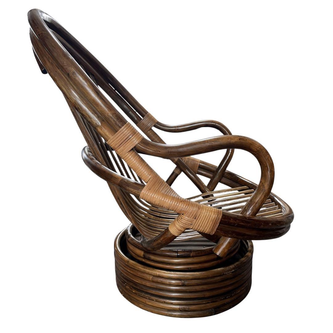 昭和レトロ 古家具 回転式ラタンチェア ラタンソファ エッグチェア アームチェア