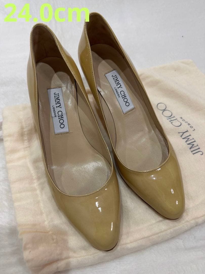 JIMMY CHOO24.0cm パンプス ベージュ エナメル