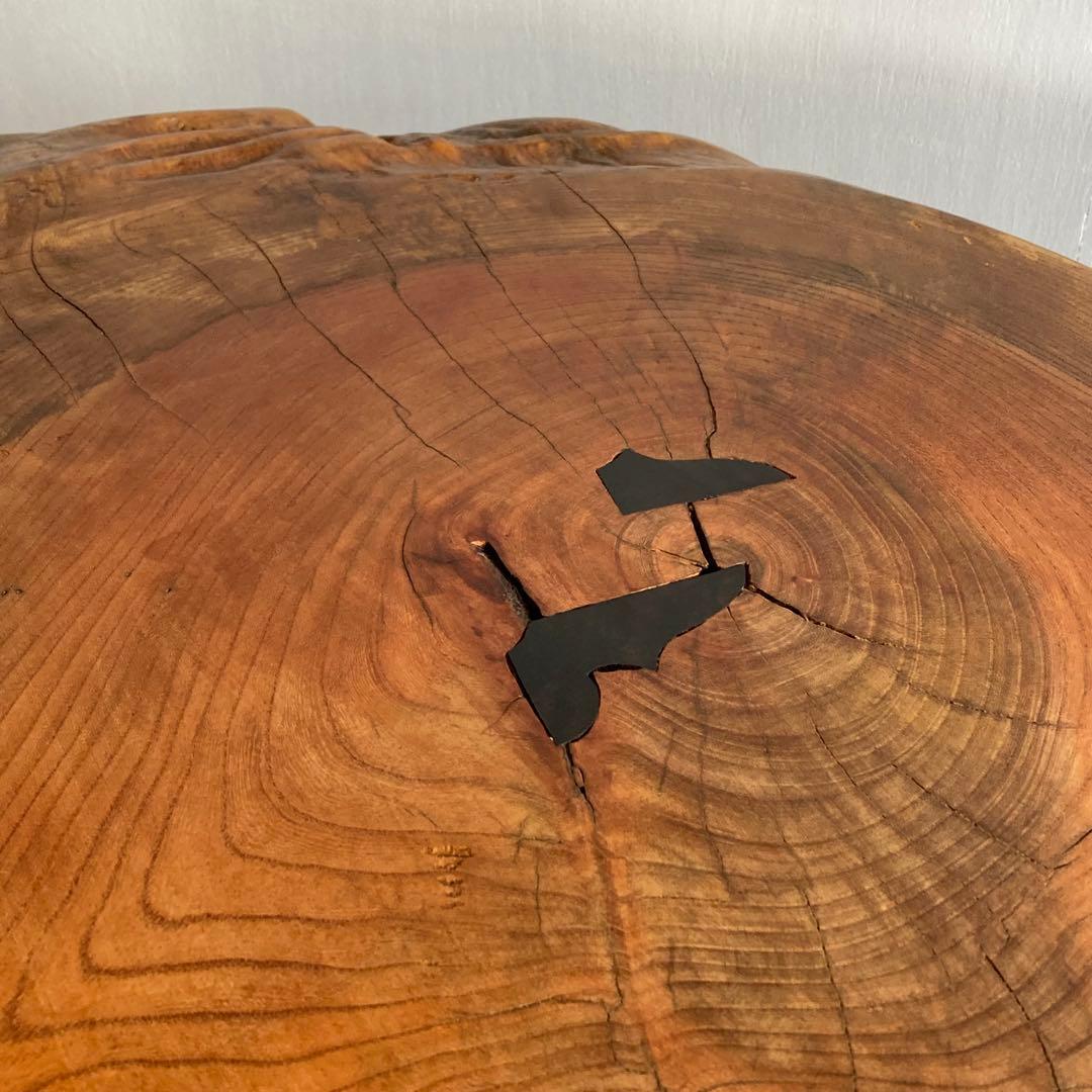 古いケヤキ 一枚板 テーブル ちゃぶ台 鉄脚