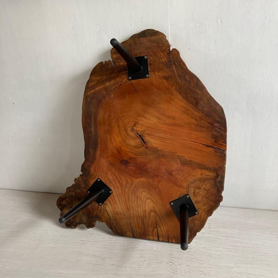 古いケヤキ 一枚板 テーブル ちゃぶ台 鉄脚