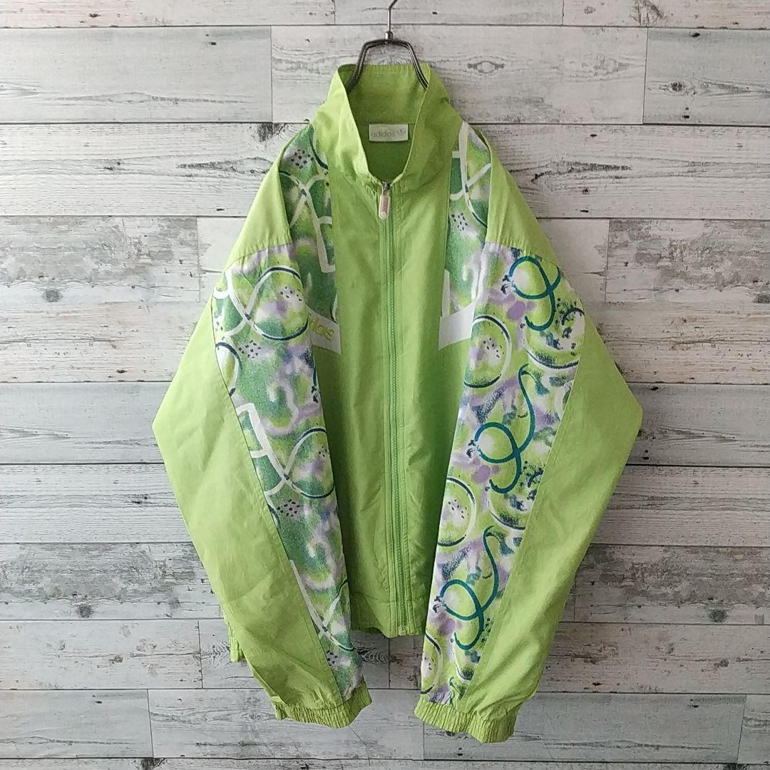 希少☆90s アディダス 刺繍ロゴ アート 切替 ナイロンジャケット L 緑
