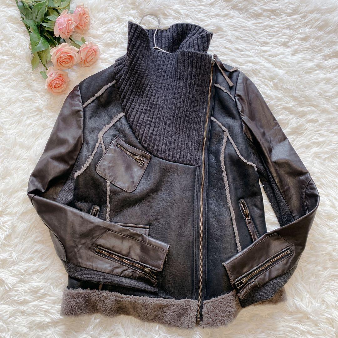 【40】美品 DW2R 羊革100% 革ジャン ラム本革ジャケット ボア