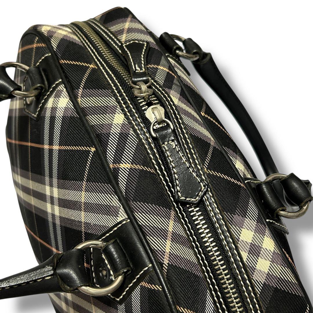 【バーバリーブルーレーベル】 ノバチェック柄 ボストンバッグ 牛革