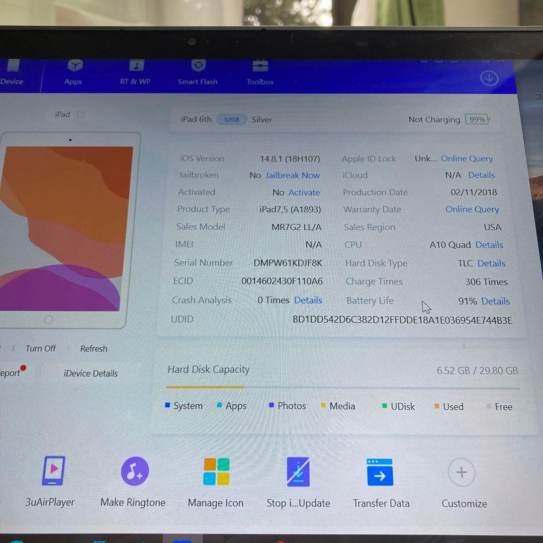 2837 電池最良好☆比較的美品☆iPad6第6世代 32GB WIFIモデル☆