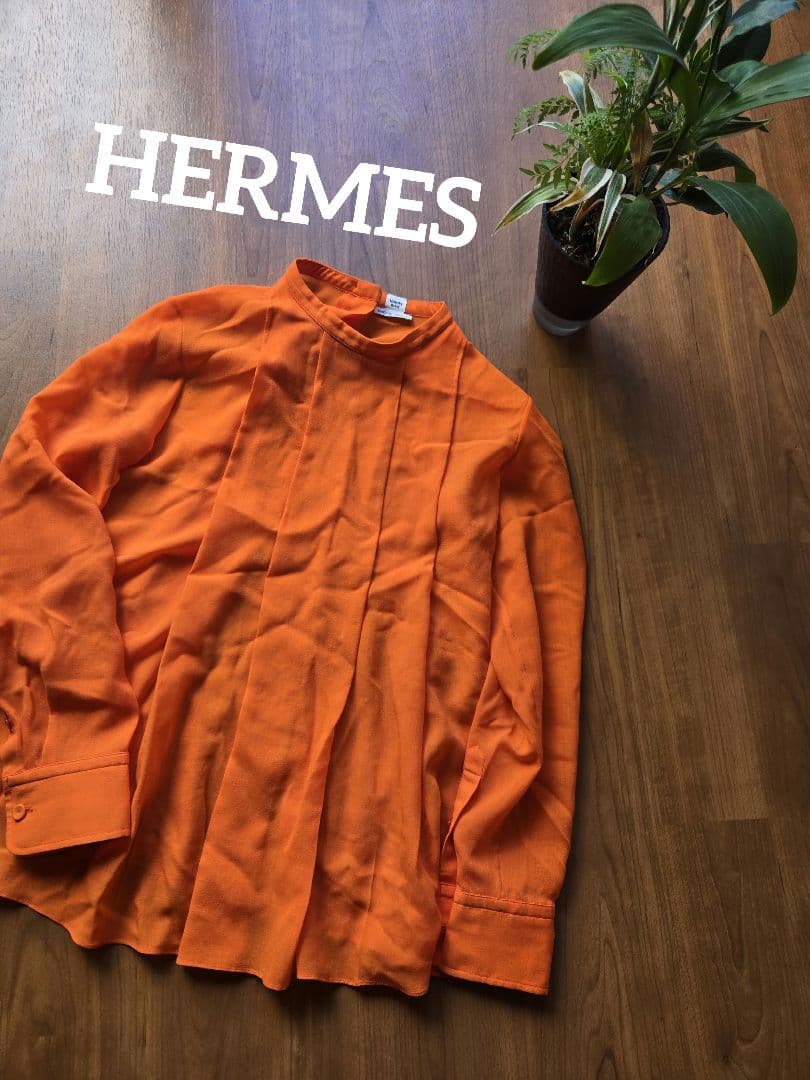 HERMES プルオーバーブラウス オレンジ 34 エルメス