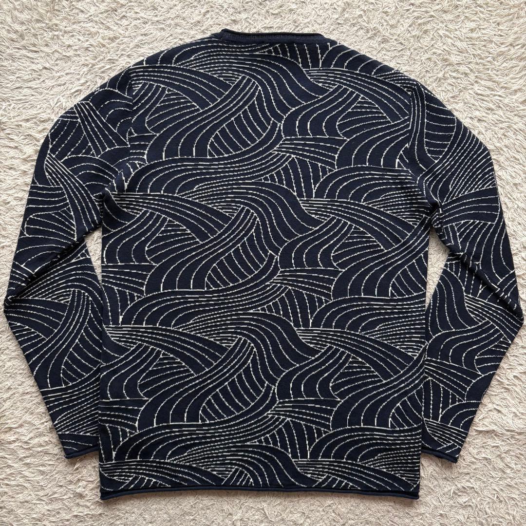 ★希少 XLサイズ★ エンポリオ アルマーニ 長袖 ニット 波柄 総柄 紺