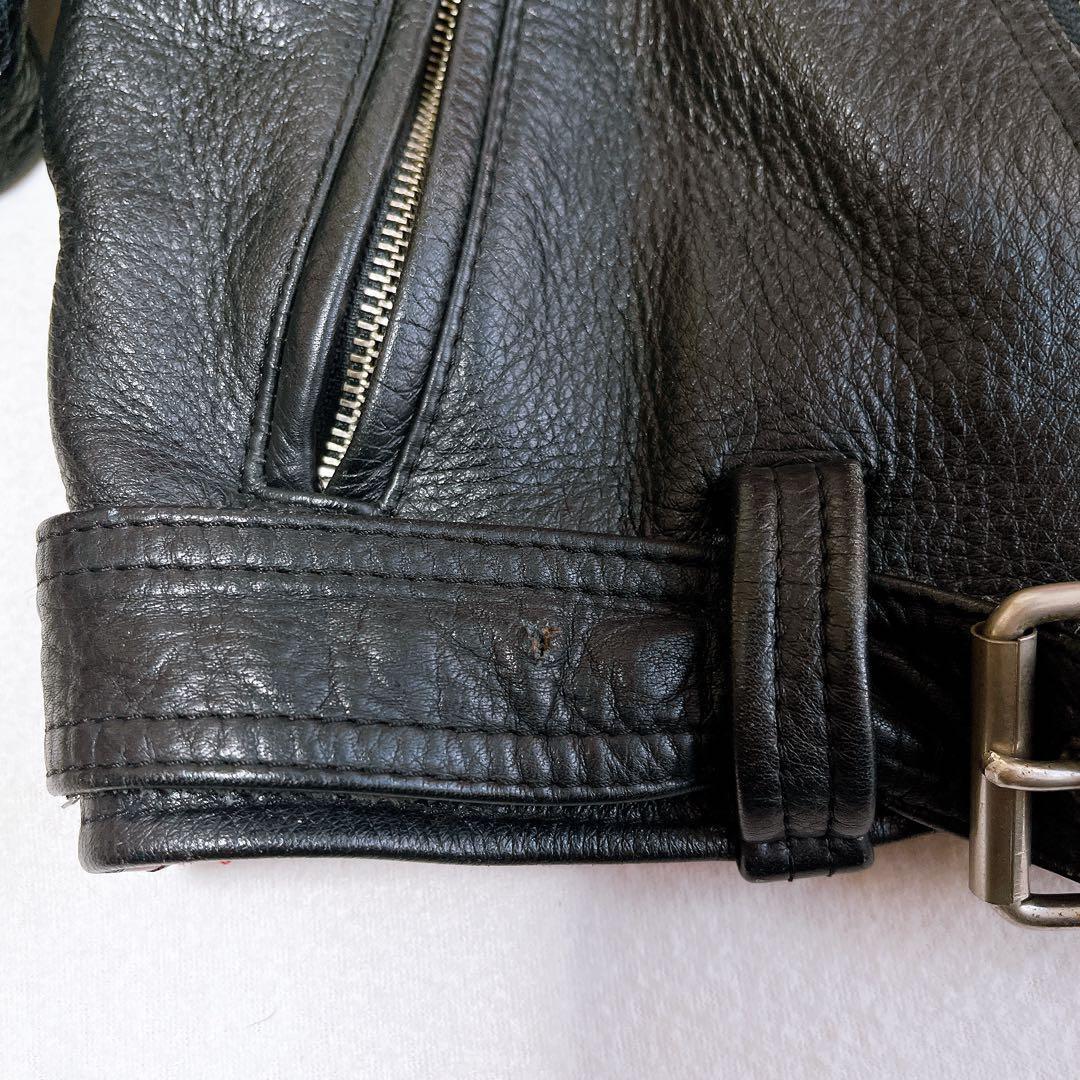 KADOYA ライダースジャケット カウレザー キルティング 黒 裏地赤 牛革