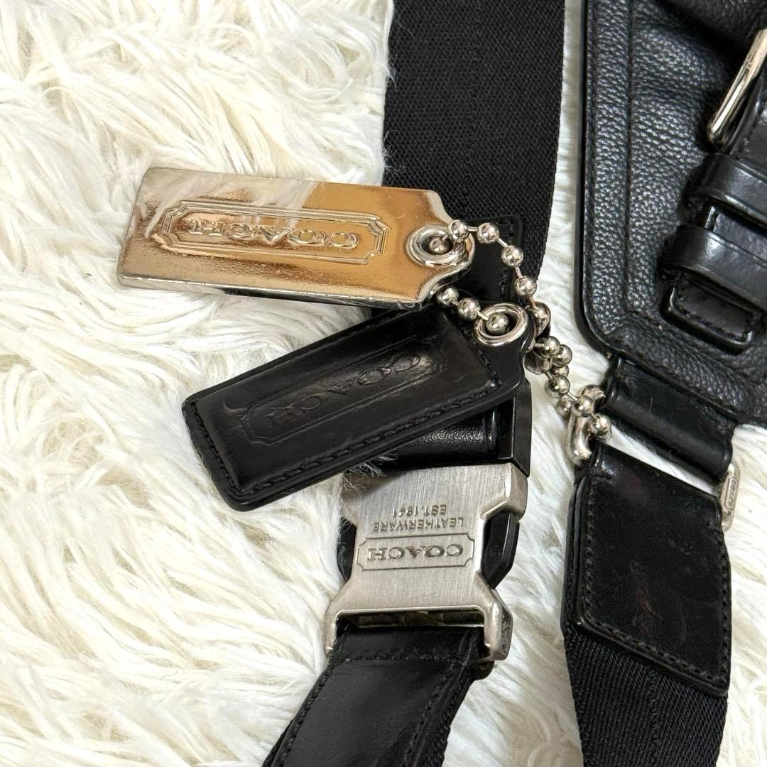 【美品✨】コーチ トンプソン ショルダーバッグ レザー ブラック 黒 チャーム付