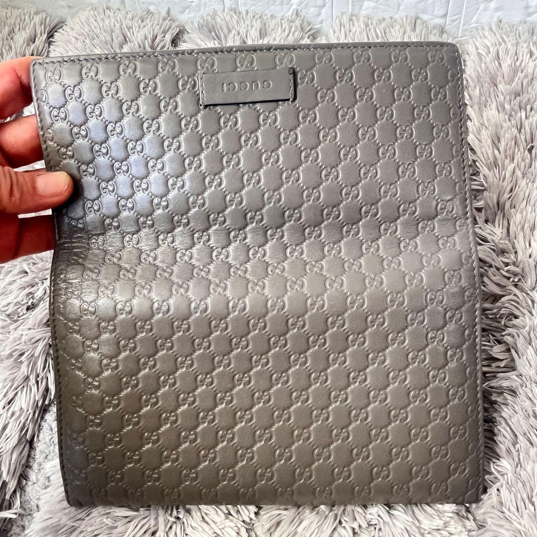 美品✨GUCCI マイクロシマ　長財布　グレー　メンズ　レディース