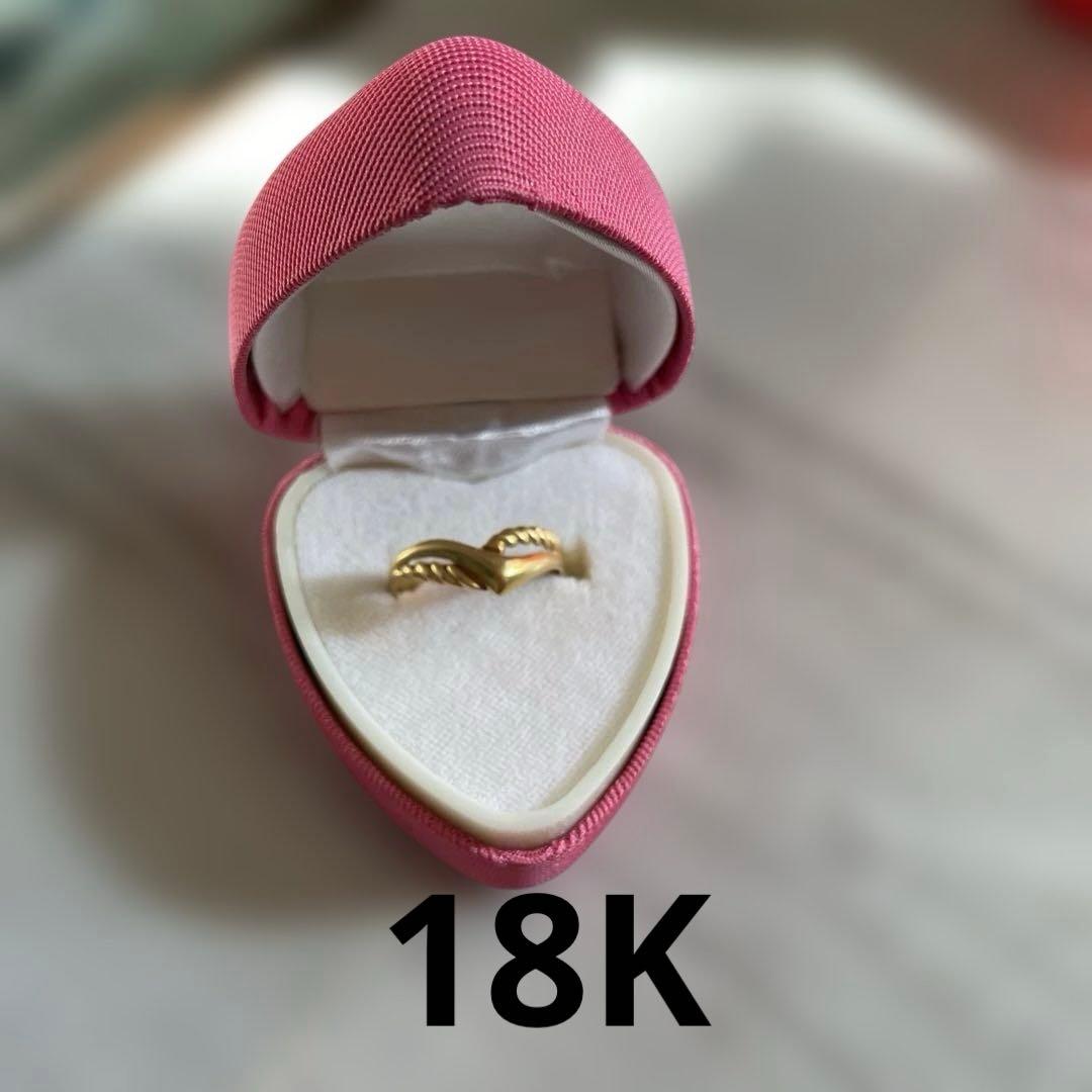 18Kゴールド Vカットデザイン リング
