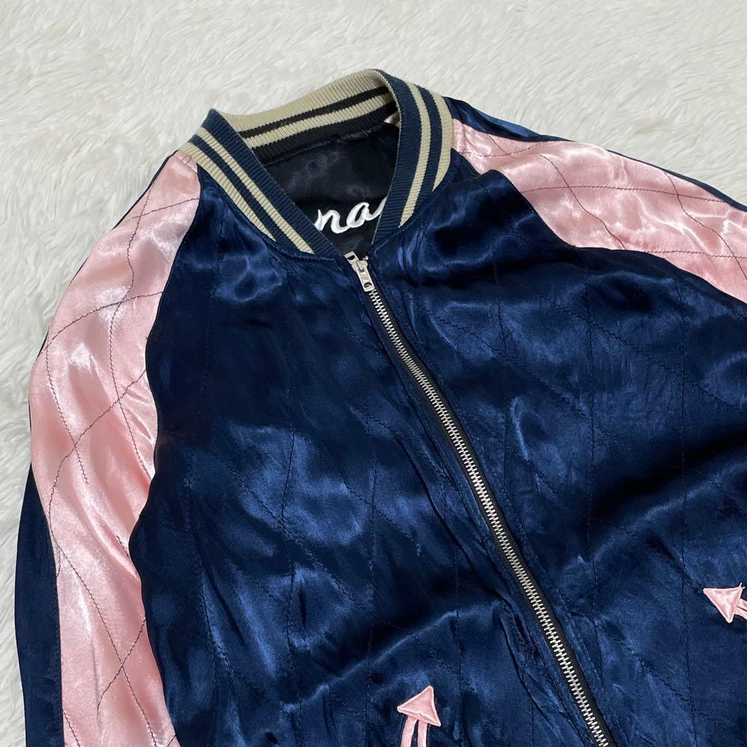 希少 イオラニ スカジャン L 虎 桜 刺繍 リバーシブル 黒 紺 和柄 古着