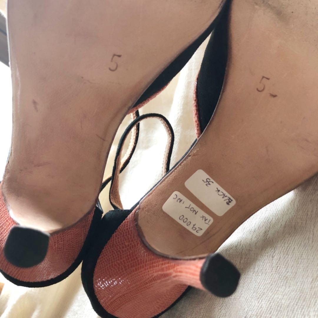 タンゴシューズ　サンダル　黒スウェード　オレンジ　オレンジヒール