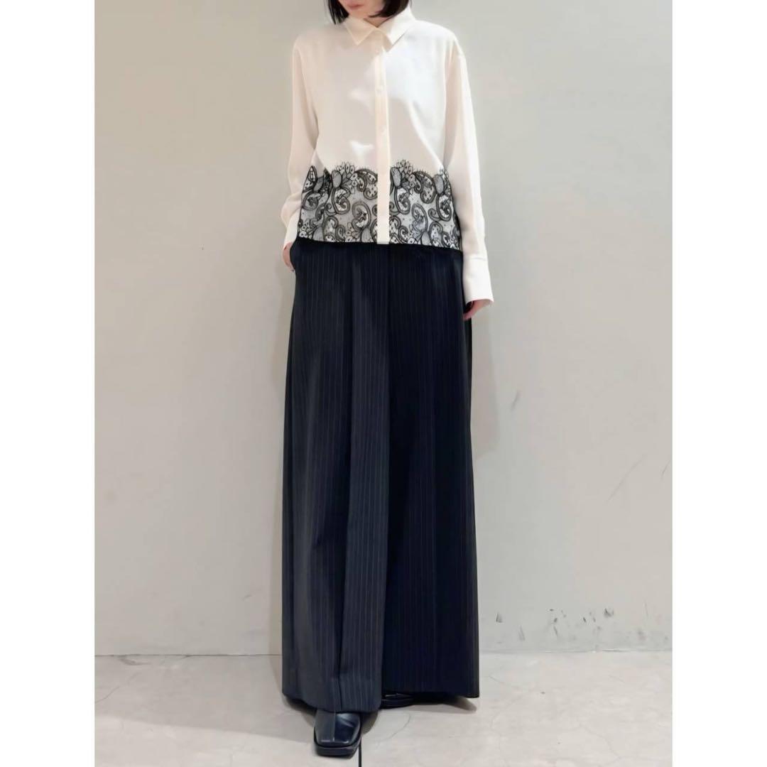 新品 25AW ADORE バイカラー レース ライトジョーゼットブラウス 38