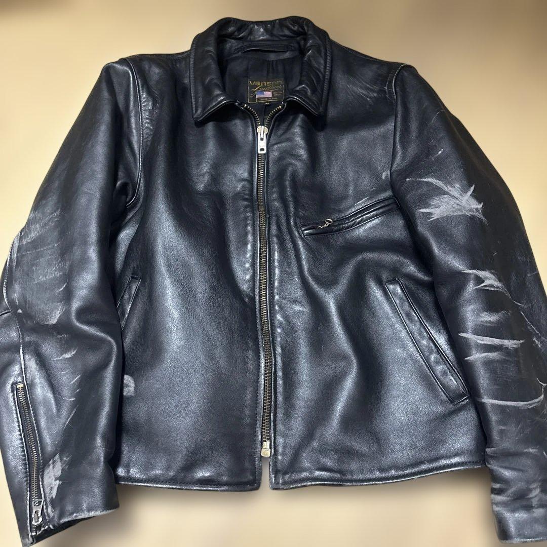 ア*k様 VANSON 黒レザー シングルライダース ジャケット