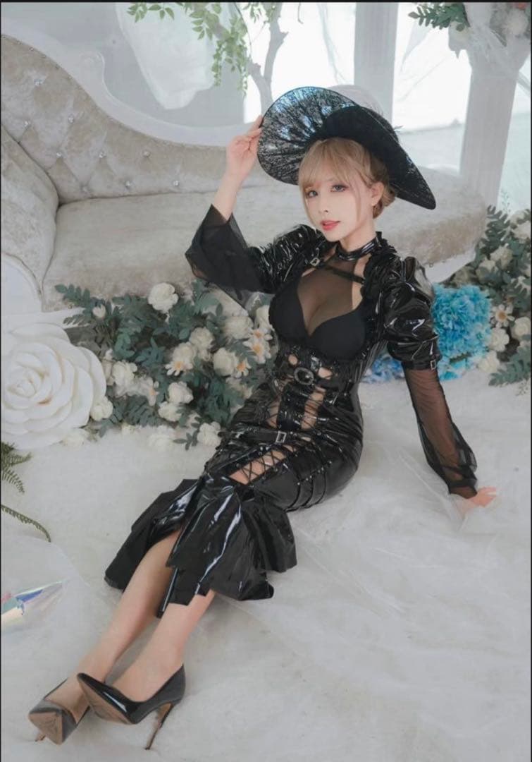 ゴスロリ 伯爵夫人 ゴシックエナメルマーメイドワンピース ブラック【歪萌舍】