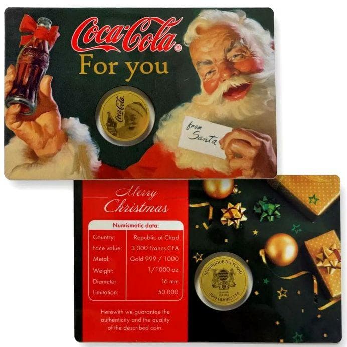 サンタ！幸運の兆し 純金製！コカコーラ 限定！公式COA 1/1000オンス